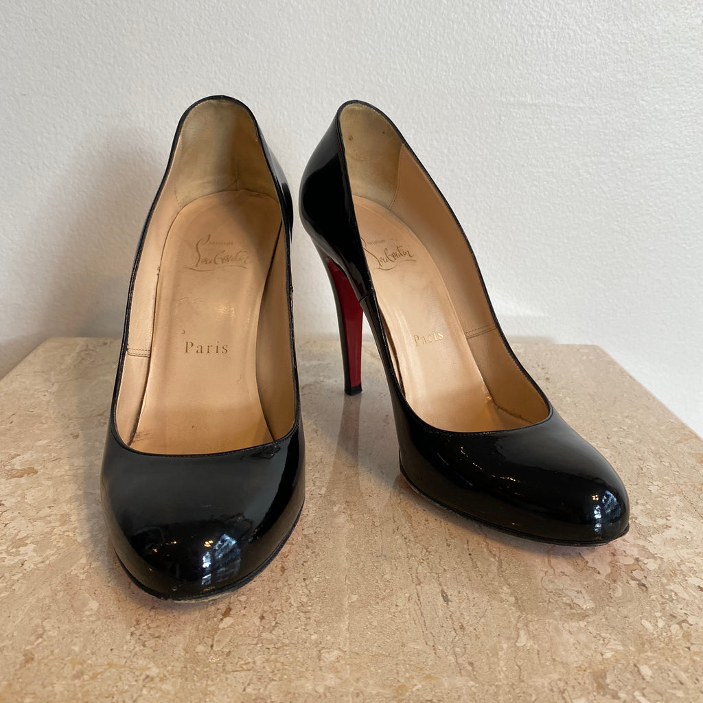 Pre-Owned CHRISTIAN LOUBOUTIN Black Patent Ron Ron 100mm - Size 37.5