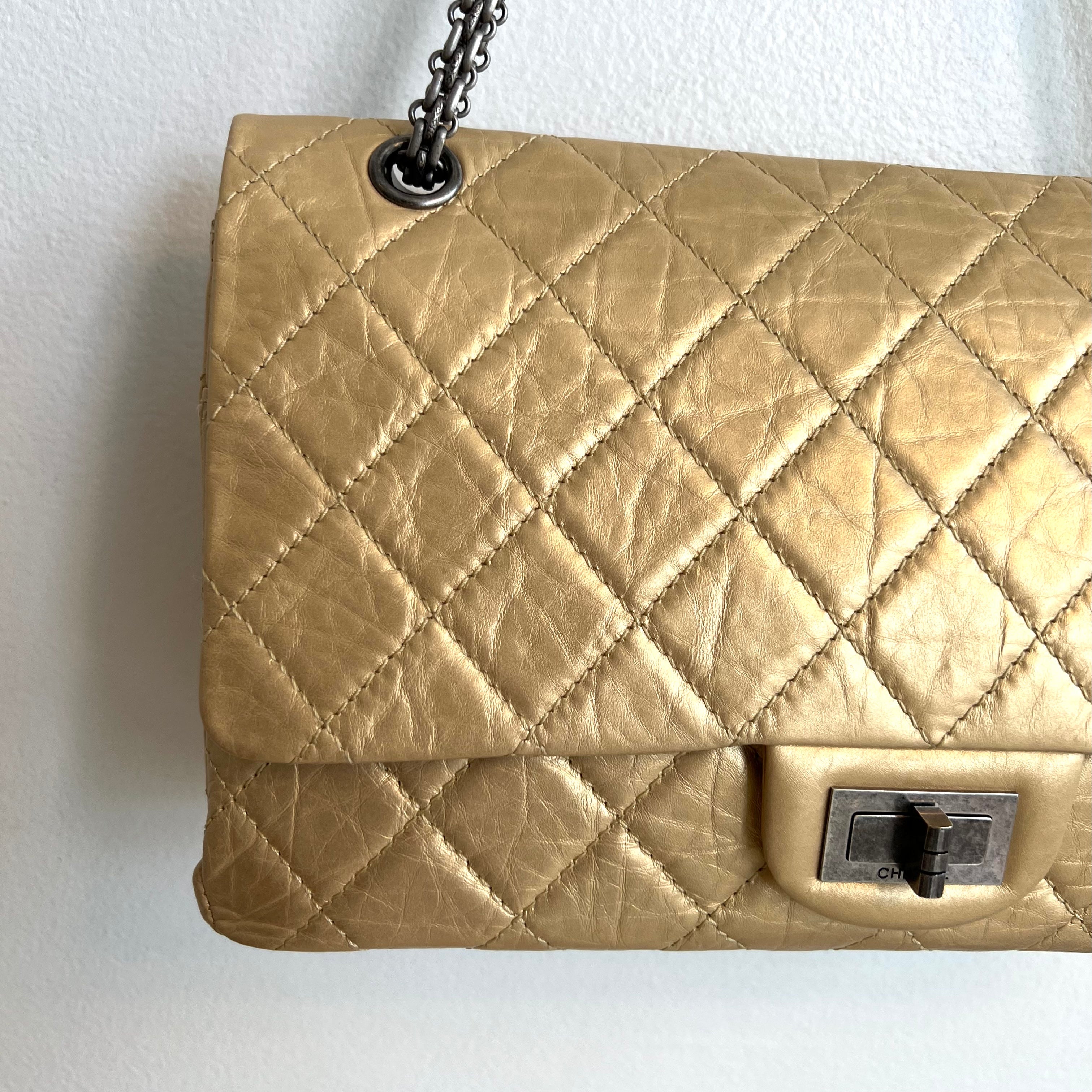 Pre-Owned CHANEL Gold Aged Calfskin Leather Reissue 226 Double Flap