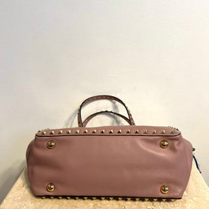 Pre-owned VALENTINO Small Rockstud Tote in Poudre