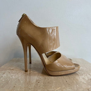 Pre-Owned JIMMY CHOO Nude Patent Full Strap Peep Toe - Size 39