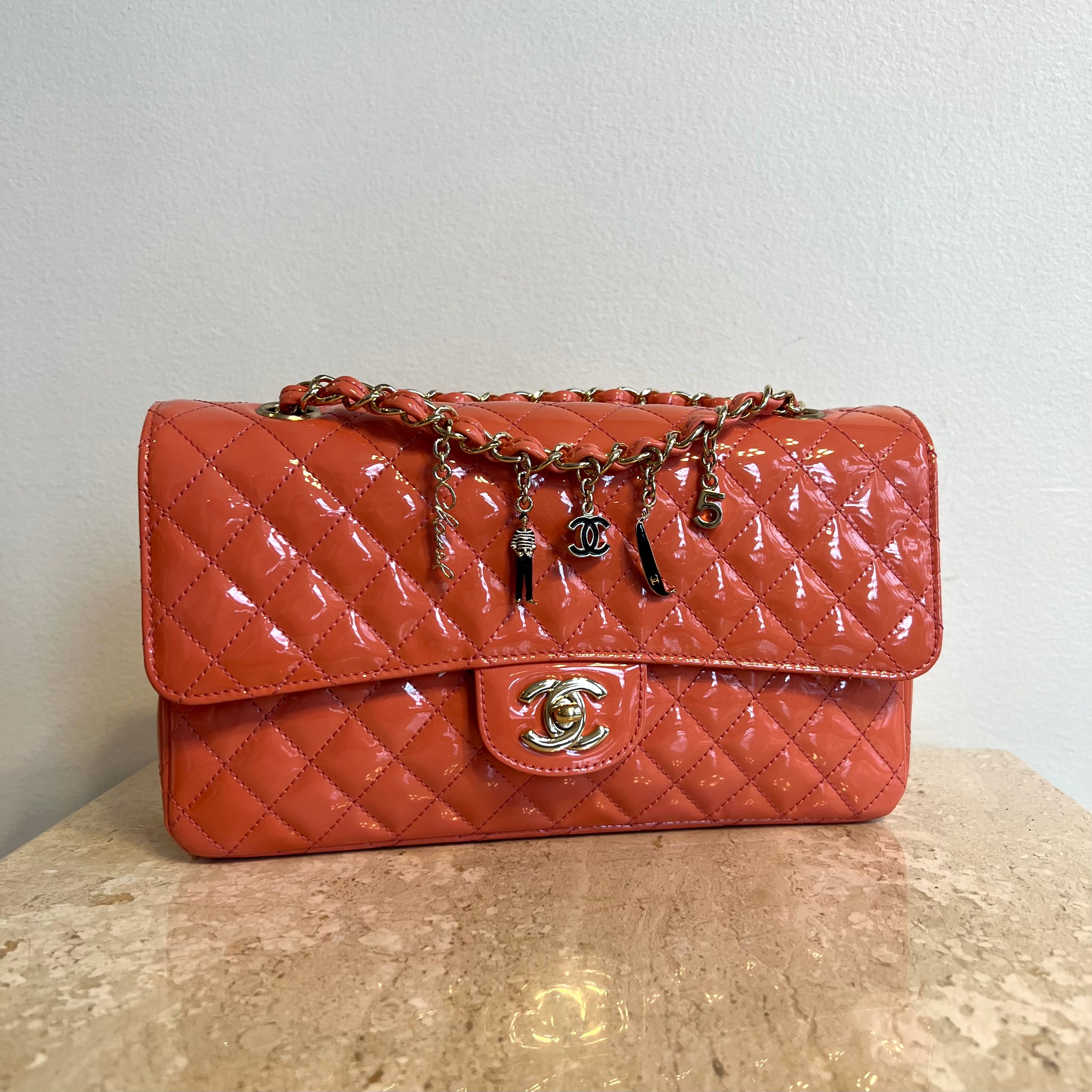 Pre-Owned CHANEL Coral Patent Ginza 5th Anniversary Limited Edition Charm Bag