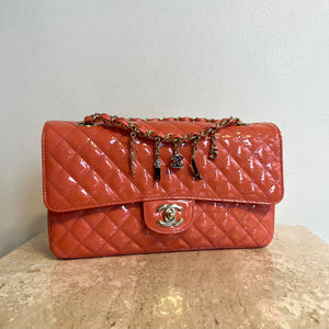 Pre-Owned CHANEL Coral Patent Ginza 5th Anniversary Limited Edition Charm Bag