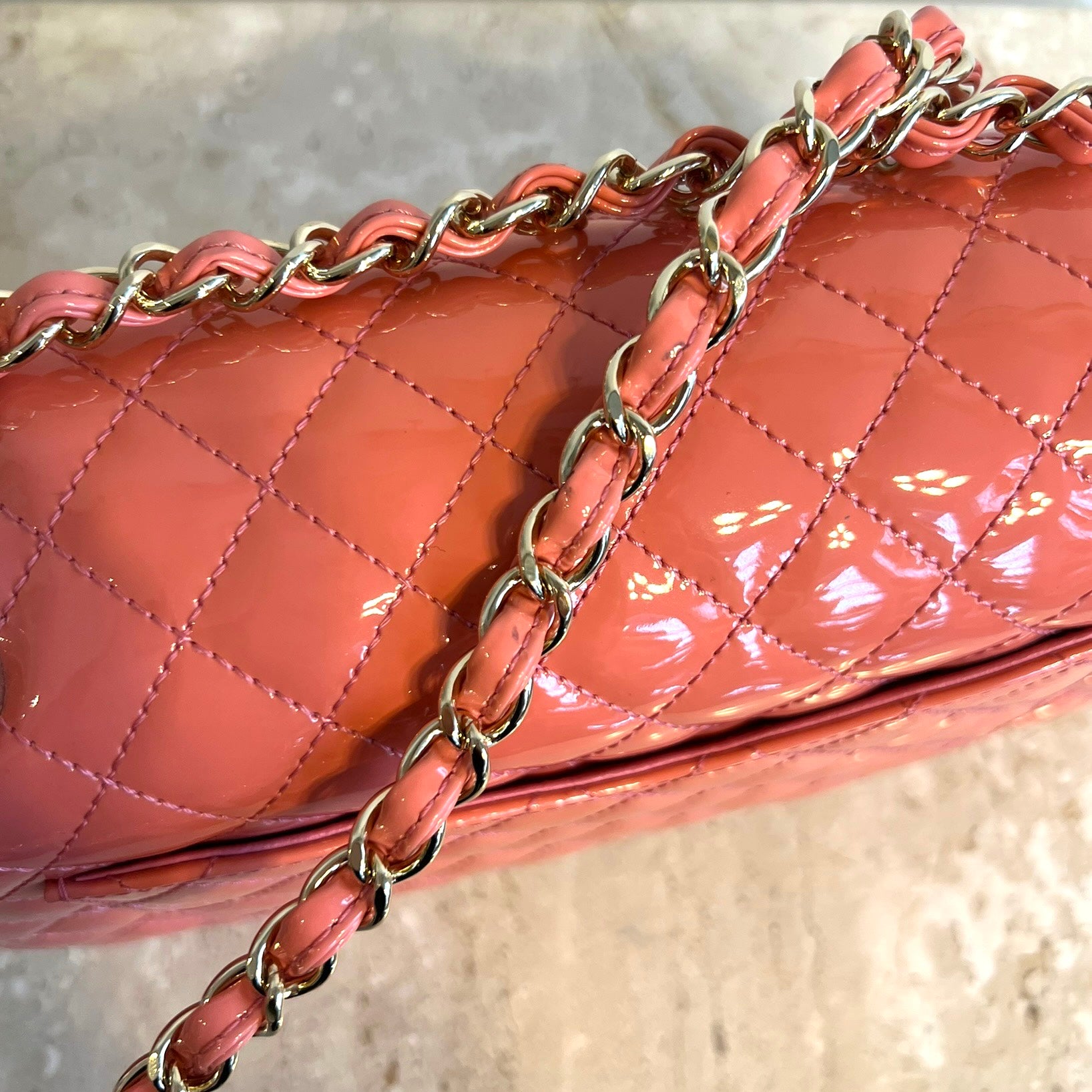 Pre-Owned CHANEL Coral Patent Ginza 5th Anniversary Limited Edition Charm Bag