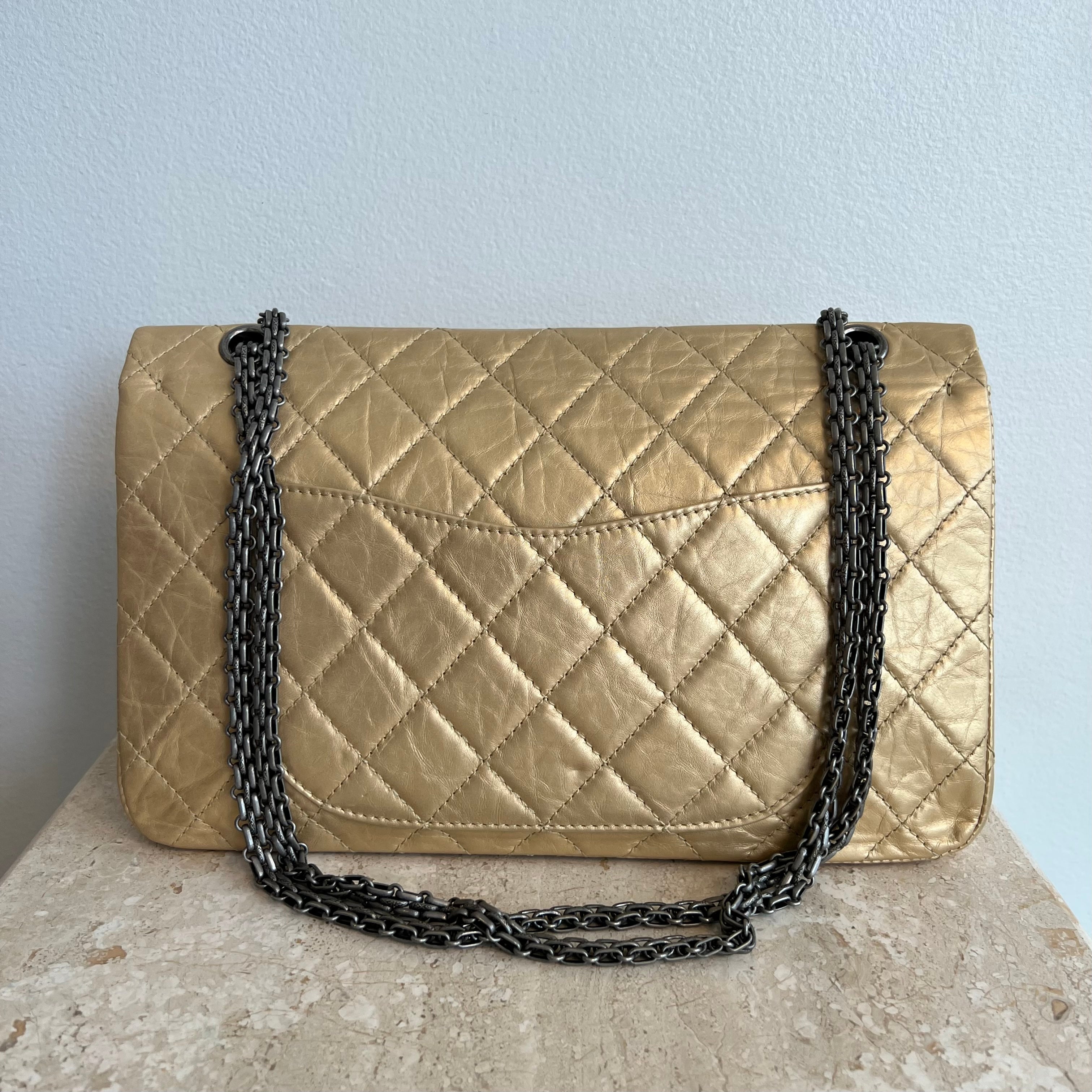 Pre-Owned CHANEL Gold Aged Calfskin Leather Reissue 226 Double Flap