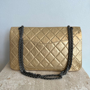 Pre-Owned CHANEL Gold Aged Calfskin Leather Reissue 226 Double Flap