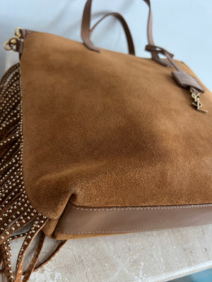 Pre-owned YVES SAINT LAURENT Cinnamon Suede Shopping Tote