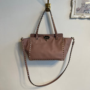 Pre-owned VALENTINO Small Rockstud Tote in Poudre