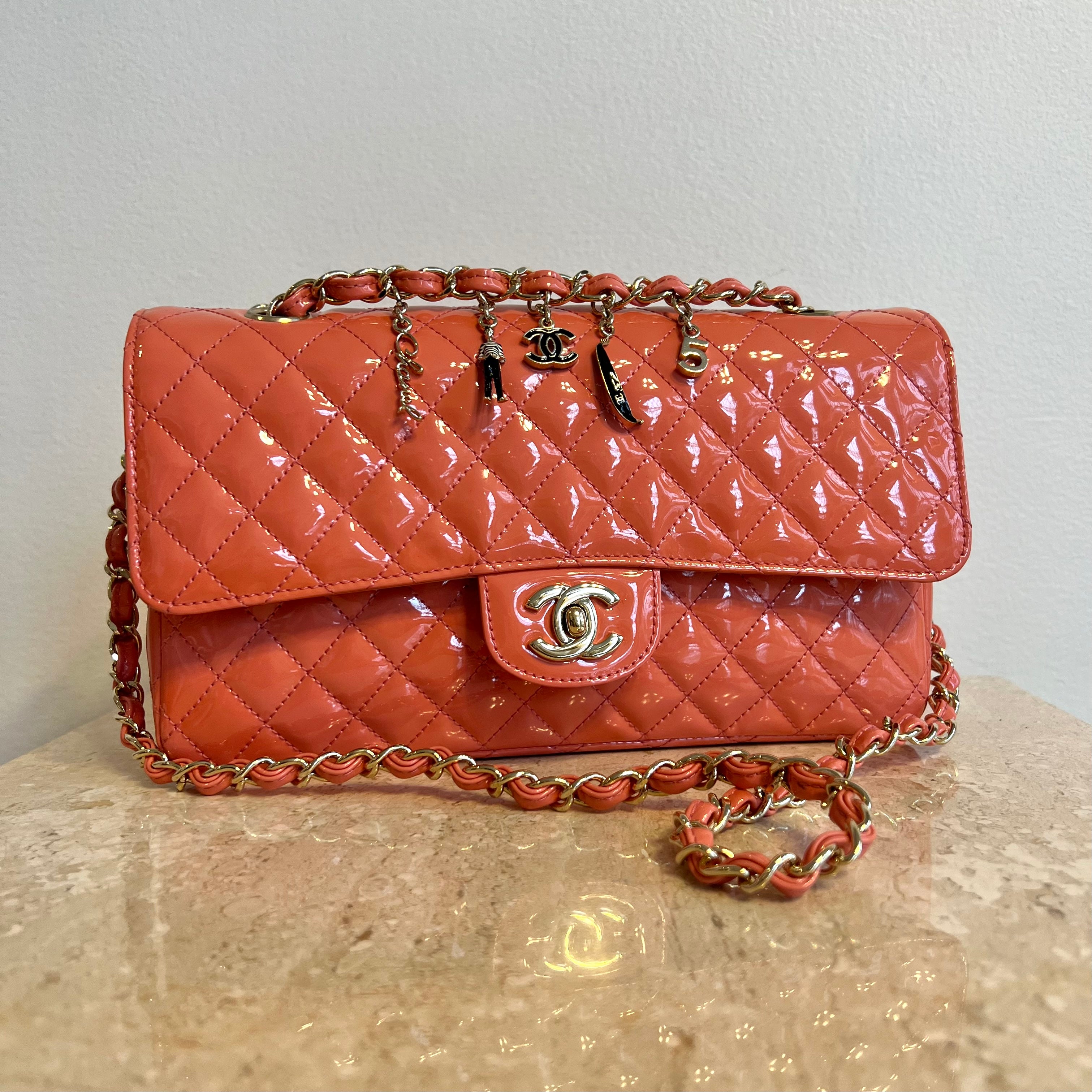 Pre-Owned CHANEL Coral Patent Ginza 5th Anniversary Limited Edition Charm Bag