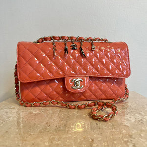 Pre-Owned CHANEL Coral Patent Ginza 5th Anniversary Limited Edition Charm Bag