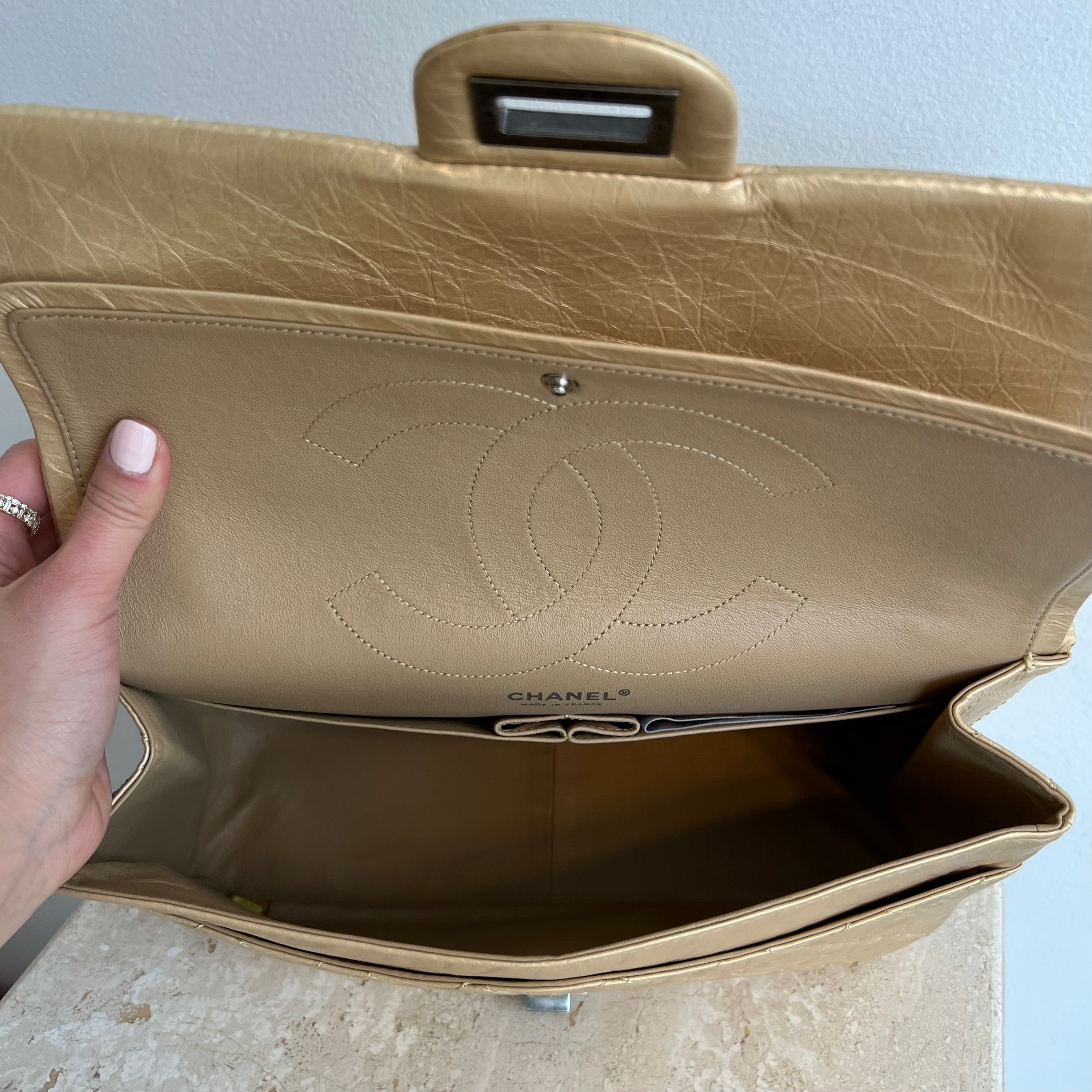 Pre-Owned CHANEL Gold Aged Calfskin Leather Reissue 226 Double Flap