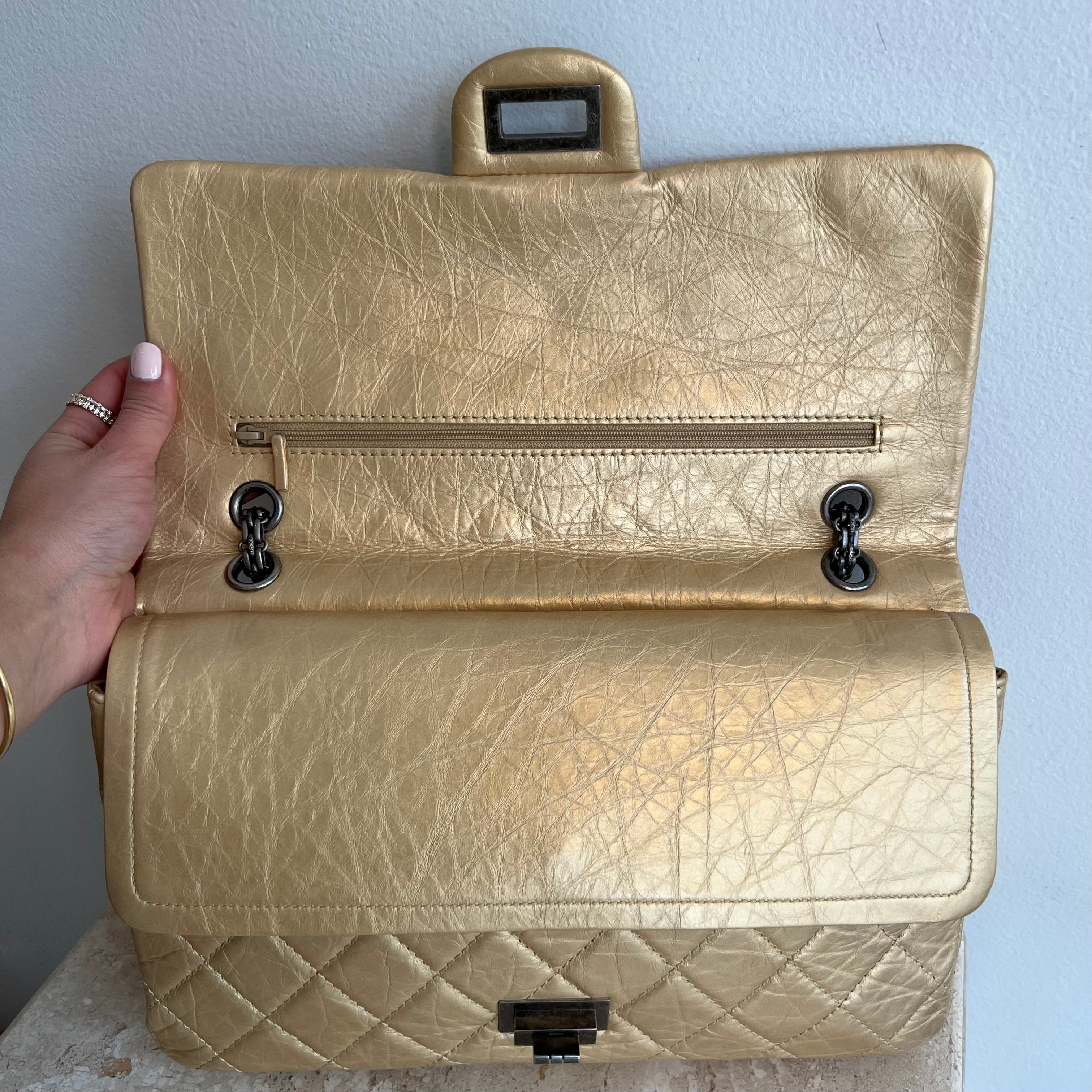 Pre-Owned CHANEL Gold Aged Calfskin Leather Reissue 226 Double Flap