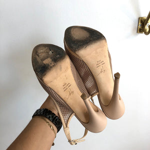 Pre-Owned GIUSEPPE ZANOTTI Nude Mesh Sling Backs - Size 38.5