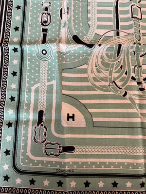 Pre-Owned HERMES "Coaching" Green Bandana 55