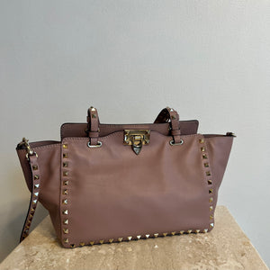 Pre-owned VALENTINO Small Rockstud Tote in Poudre