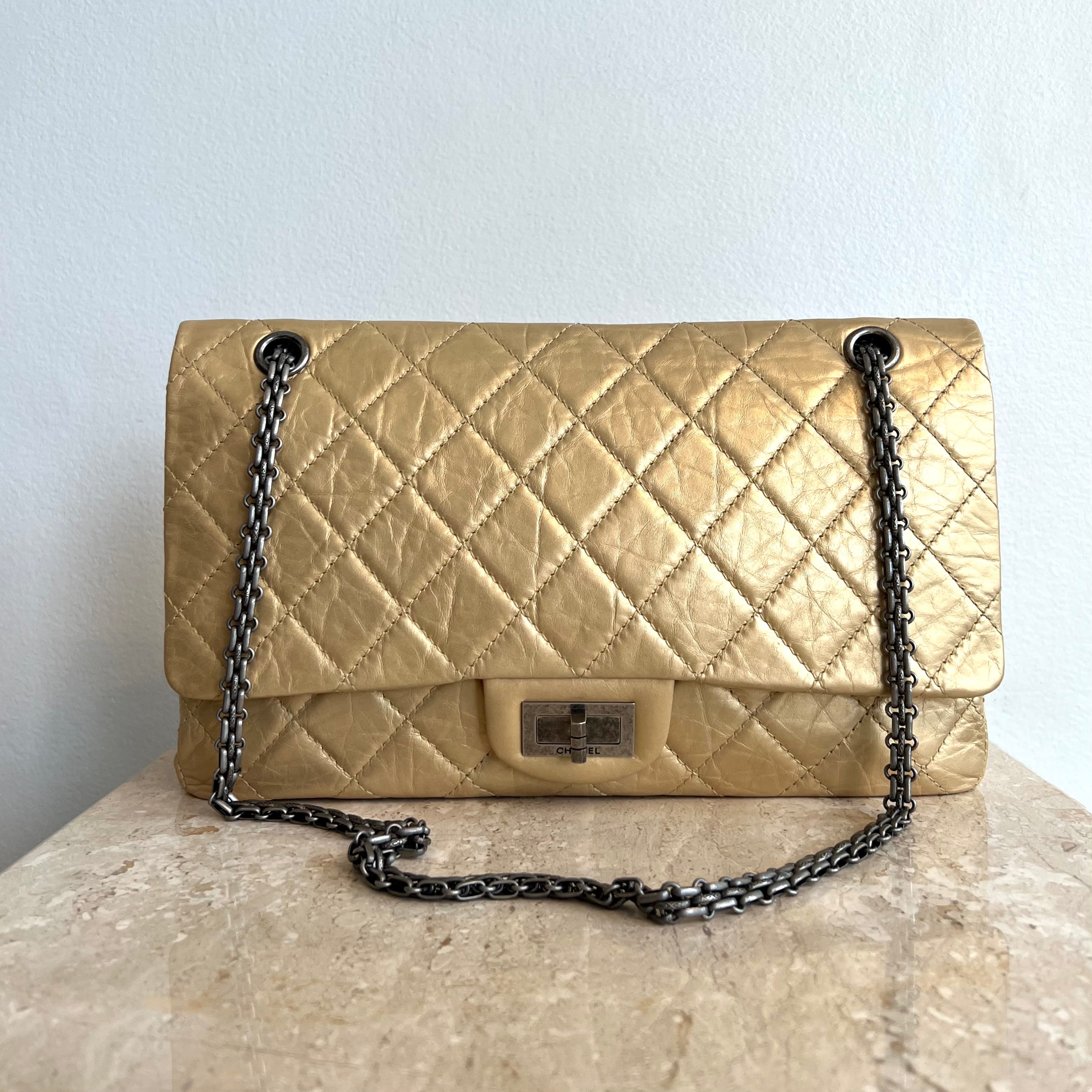 Pre-Owned CHANEL Gold Aged Calfskin Leather Reissue 226 Double Flap