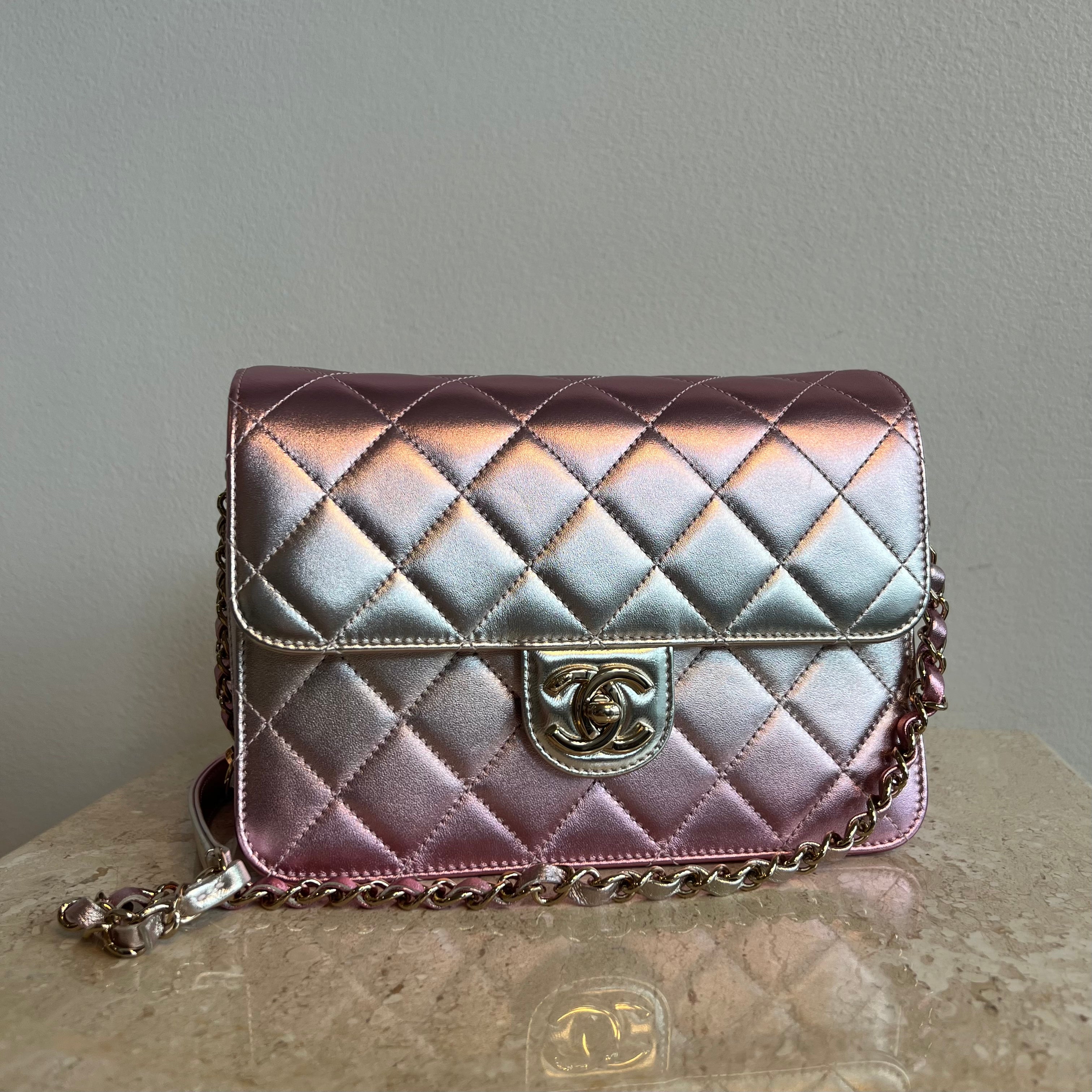 CHANEL Metallic Goatskin Quilted Mini Rectangular Flap Pink 106601 FASHIONPHILE #40 CHANEL Metallic Goatskin Quilted Mini Rectangular Flap Pink 106601 FASHIONPHILE