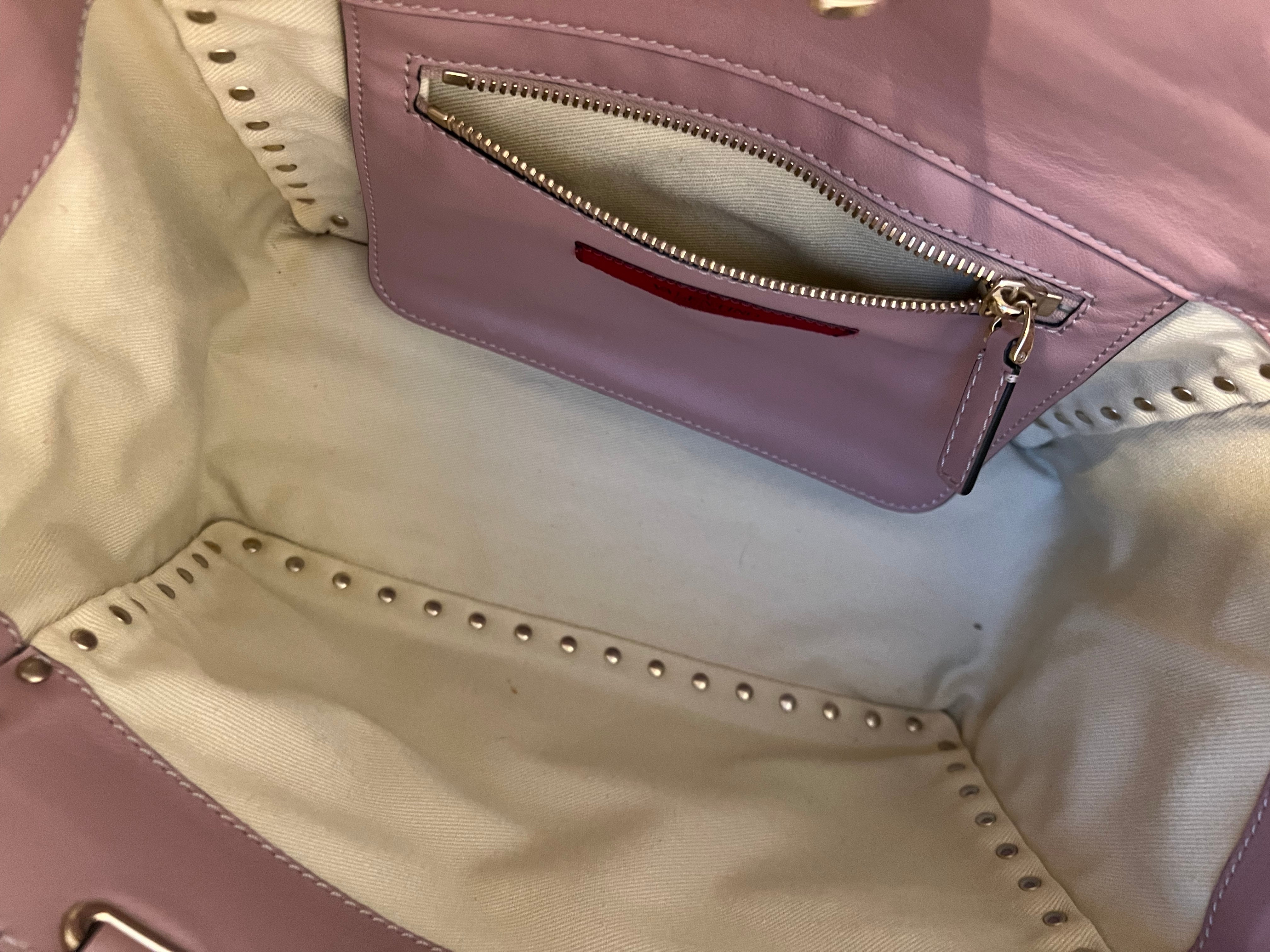 Pre-owned VALENTINO Small Rockstud Tote in Poudre