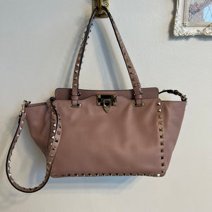 Pre-owned VALENTINO Small Rockstud Tote in Poudre