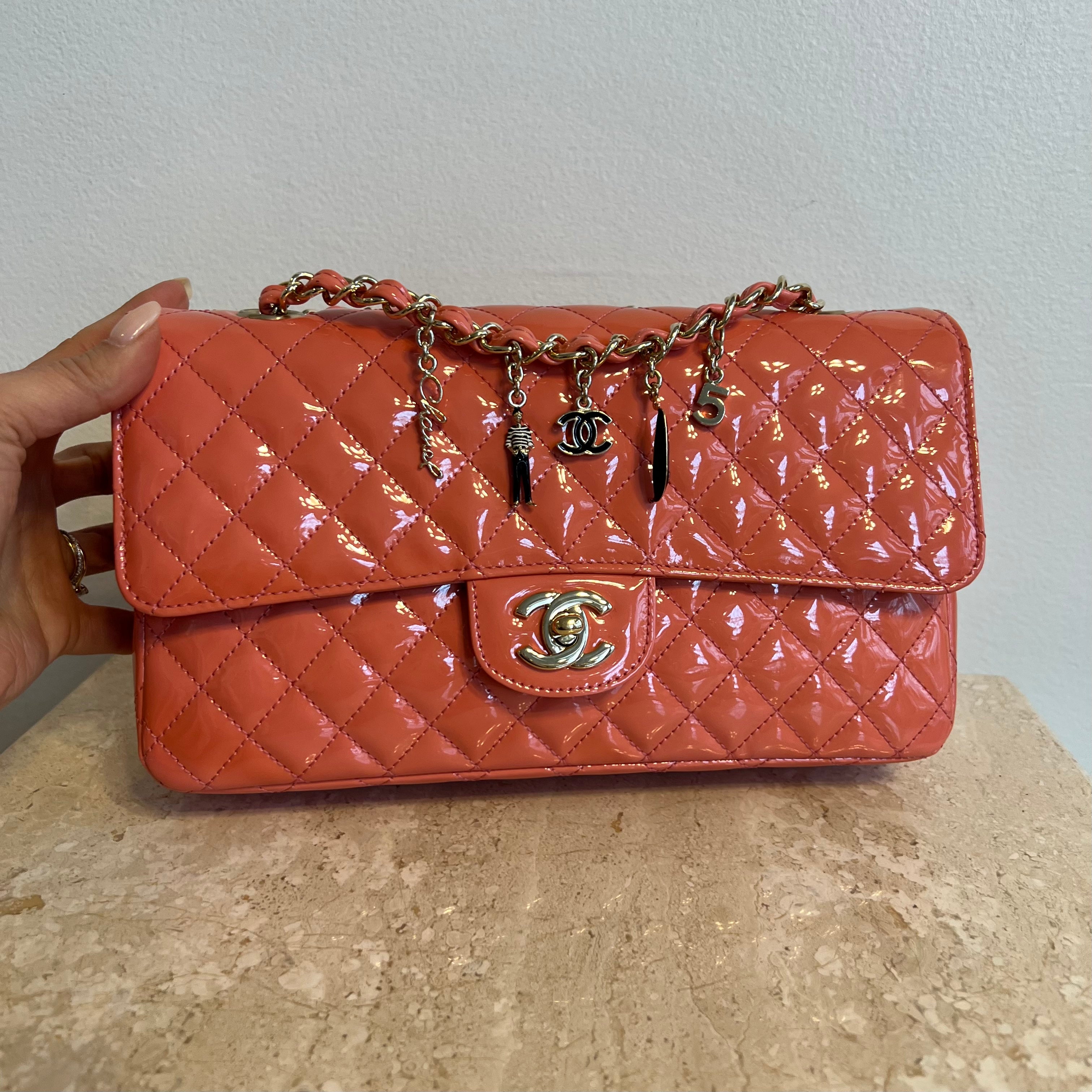 Pre-Owned CHANEL Coral Patent Ginza 5th Anniversary Limited Edition Charm Bag