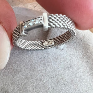 Pre-Owned TIFFANY & CO. Sterling Silver and Diamond Somerset Mesh Ring size 7