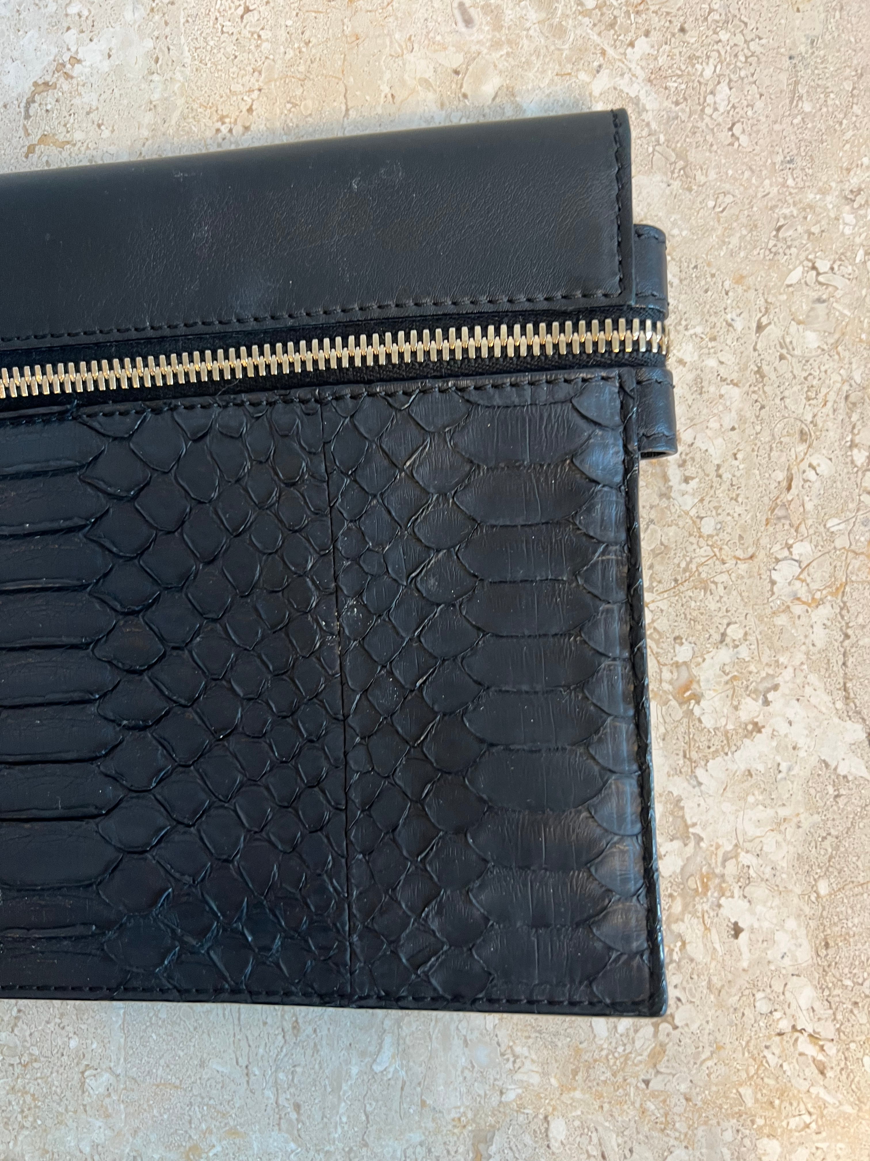 Pre-Owned VICTORIA BECKHAM Black Python/Leather Clutch