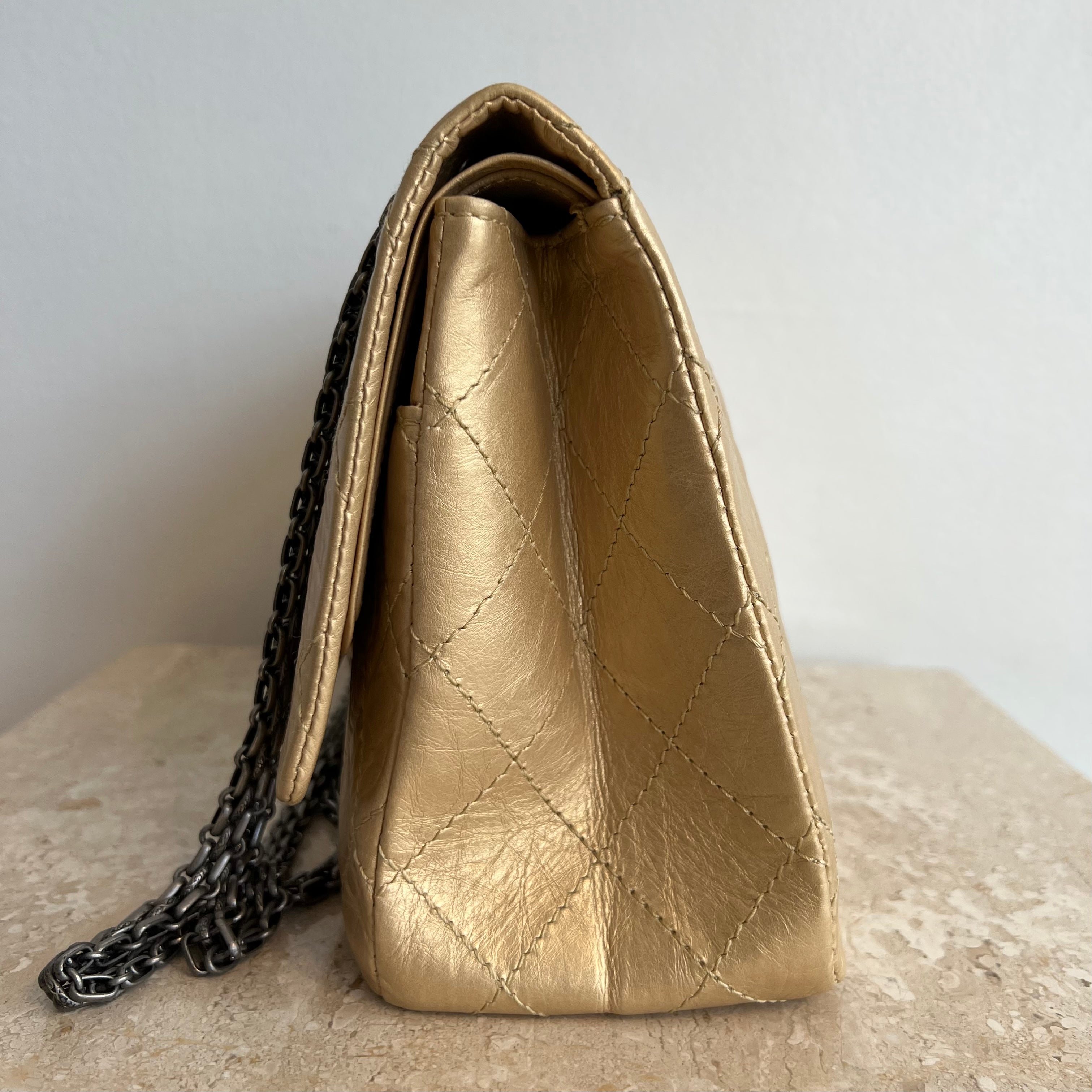Pre-Owned CHANEL Gold Aged Calfskin Leather Reissue 226 Double Flap