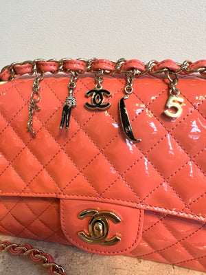 Pre-Owned CHANEL Coral Patent Ginza 5th Anniversary Limited Edition Charm Bag