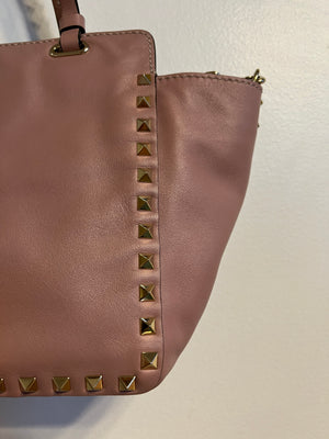 Pre-owned VALENTINO Small Rockstud Tote in Poudre