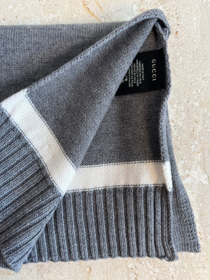Pre-Owned GUCCI 100% Wool Grey & Ivory Scarf