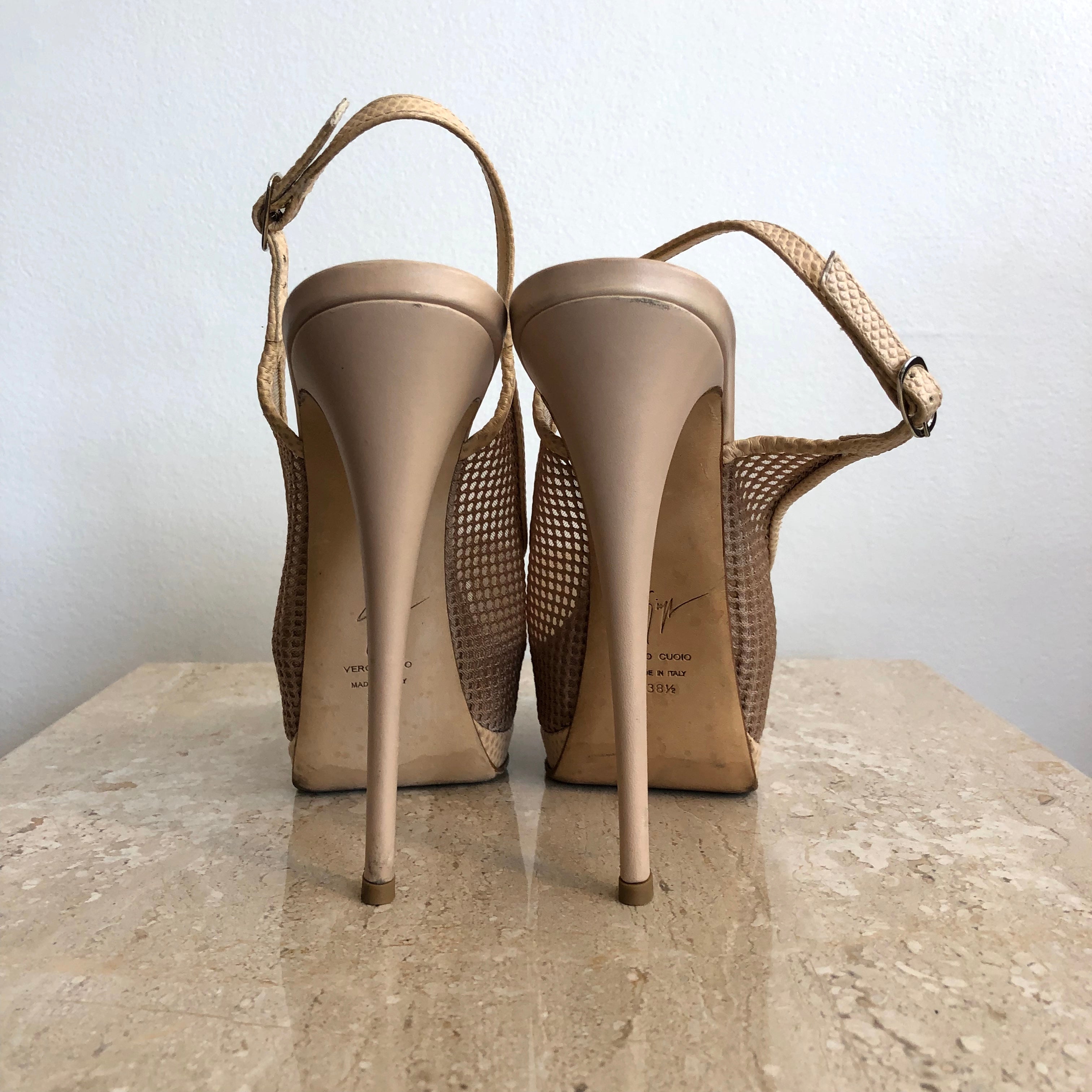 Pre-Owned GIUSEPPE ZANOTTI Nude Mesh Sling Backs - Size 38.5