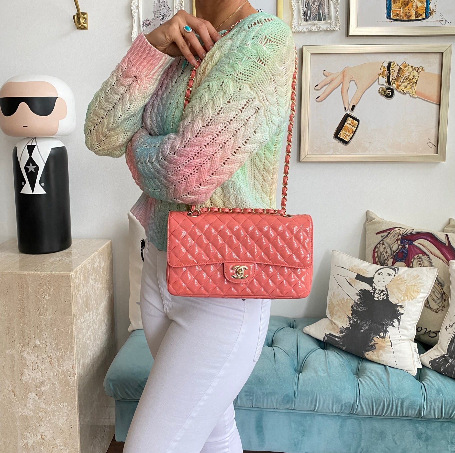 Pre-Owned CHANEL Coral Patent Ginza 5th Anniversary Limited Edition Charm Bag