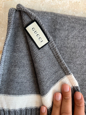 Pre-Owned GUCCI 100% Wool Grey & Ivory Scarf