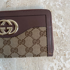 Pre-Owned GUCCI GG Dark Mauve Leather Long Zip Around Wallet