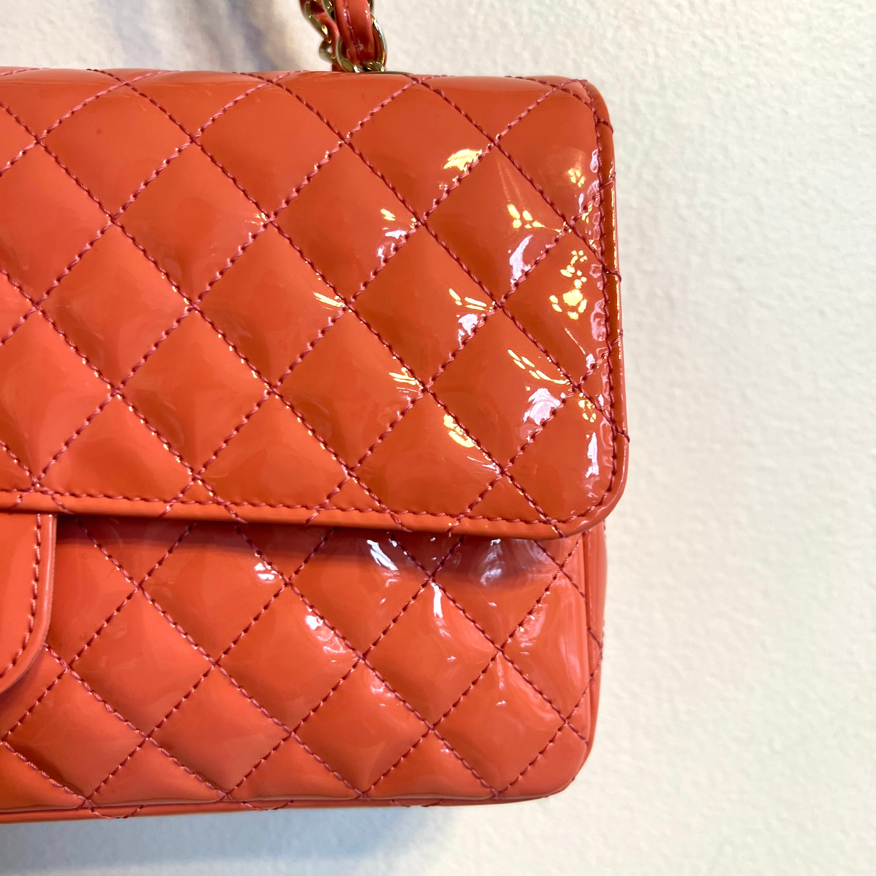 Pre-Owned CHANEL Coral Patent Ginza 5th Anniversary Limited Edition Charm Bag