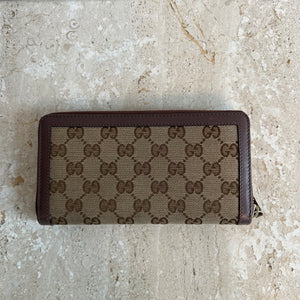 Pre-Owned GUCCI GG Dark Mauve Leather Long Zip Around Wallet
