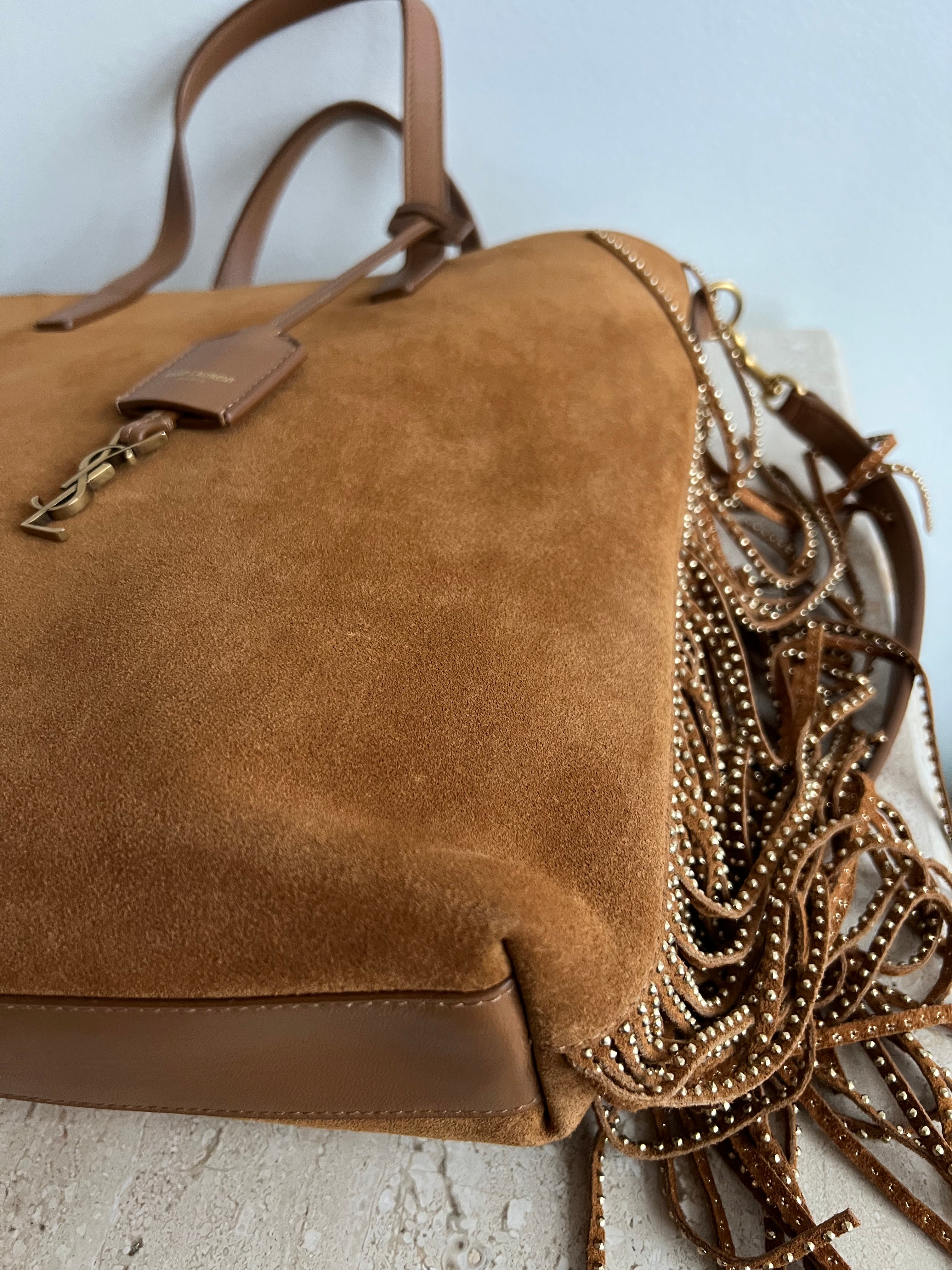 Pre-owned YVES SAINT LAURENT Cinnamon Suede Shopping Tote