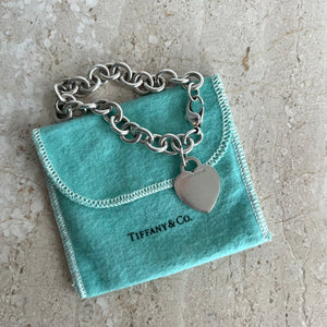 Pre-Owned TIFFANY & CO. SS Heart Charm Link Bracelet