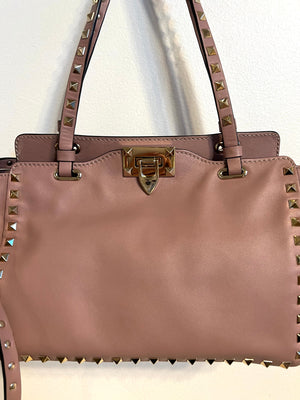 Pre-owned VALENTINO Small Rockstud Tote in Poudre