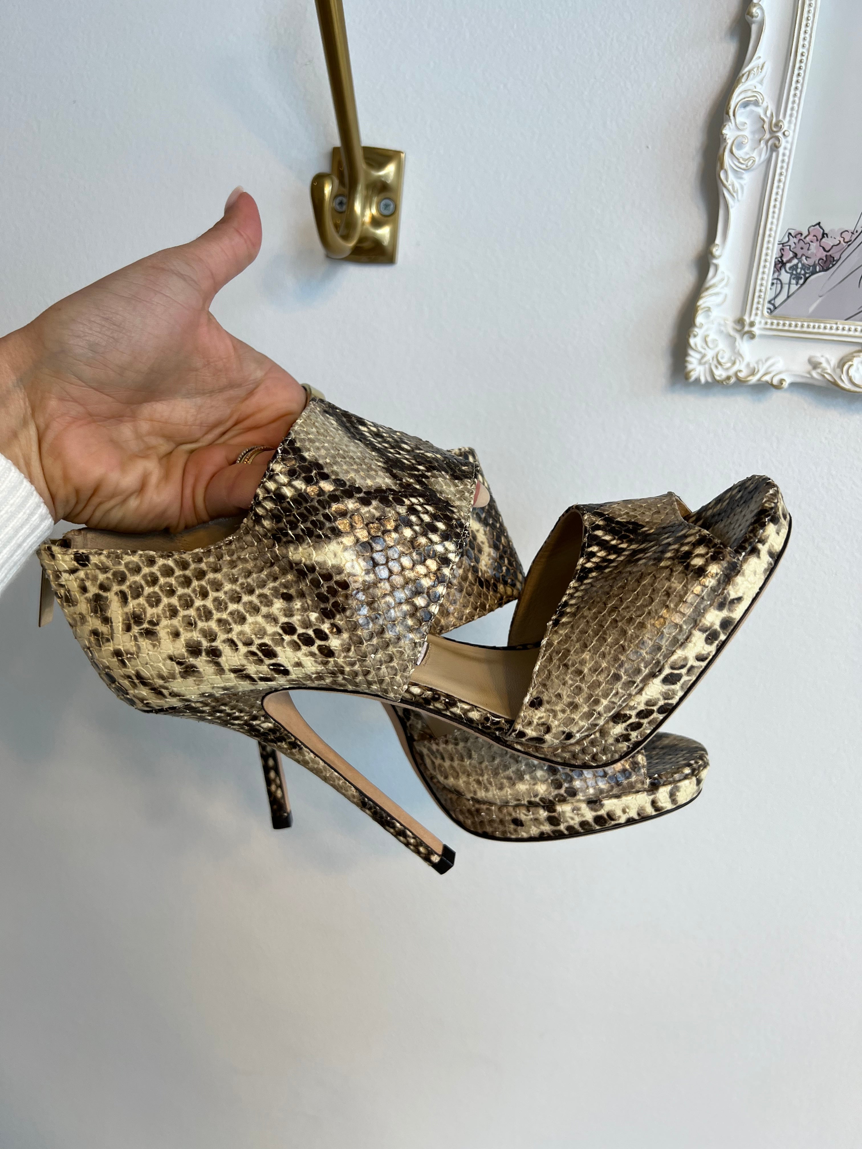 Pre-Owned JIMMY CHOO Python  Full Strap Peep Toe - Size 39